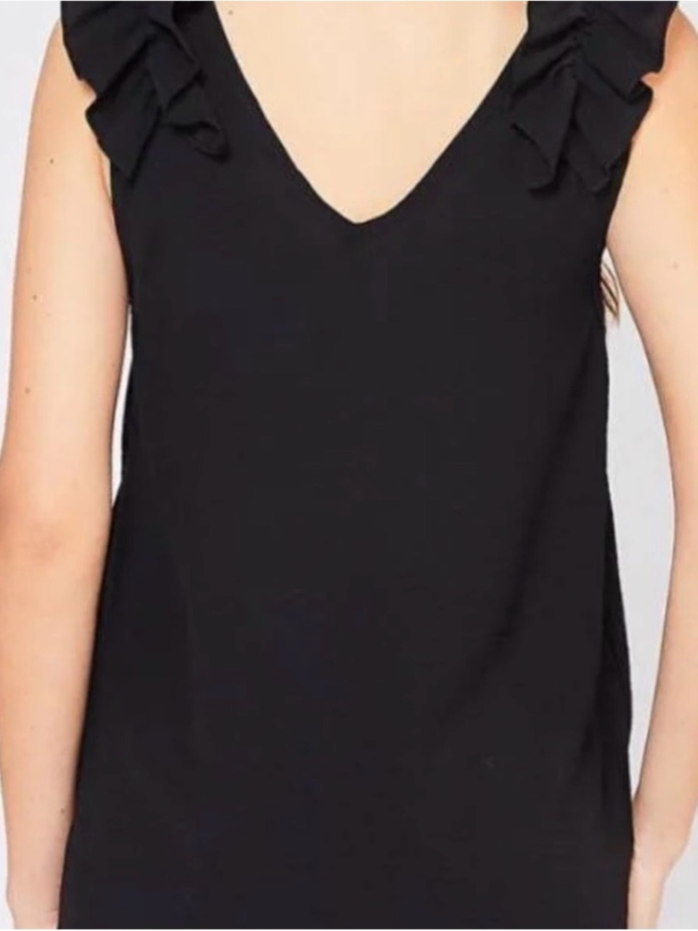 Entro Black V-Neck Top with Ruffle Strap Trim